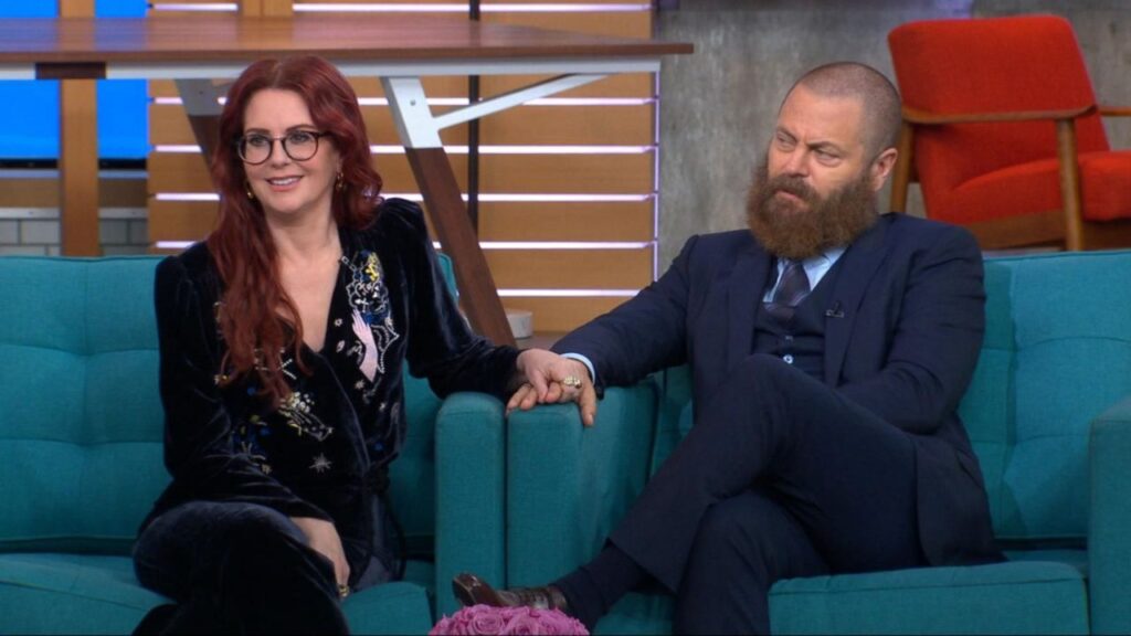 Nick Offerman and Megan Mullally on 'Good Morning America' (Image: ABC)