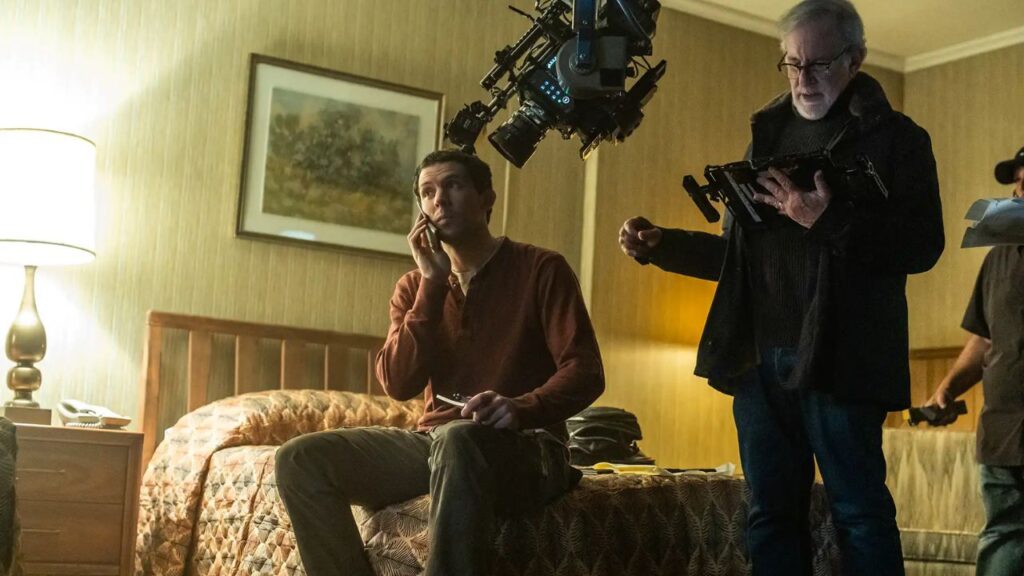 Josh O'Connor and Steven Spielberg at the set of 'Disclosure Day' (Image: Universal Pictures)