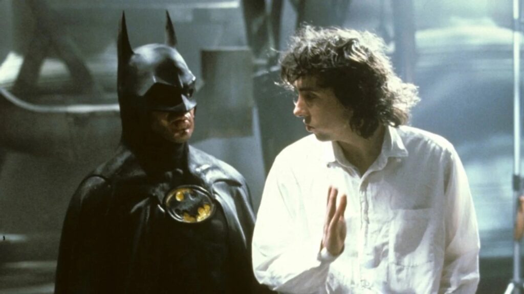 Tim Burton with Michael Keaton on the set of the 1989 film Batman 