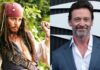 Johnny Depp as Captain Jack Sparrow and Hugh Jackman