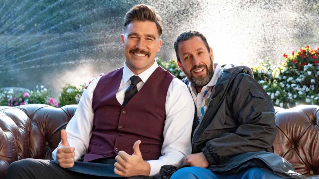 Adam Sandler and Travis Kelce on the set of 'Happy Gilmore 2' (Image: Netflix)