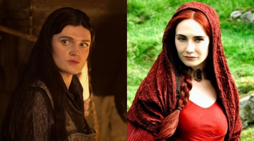 Alys in 'House of the Dragon' and Melisandre in GOT (Image: HBO)