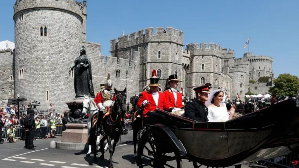 Prince Harry and Meghan Markle departing from the Windsor Castle