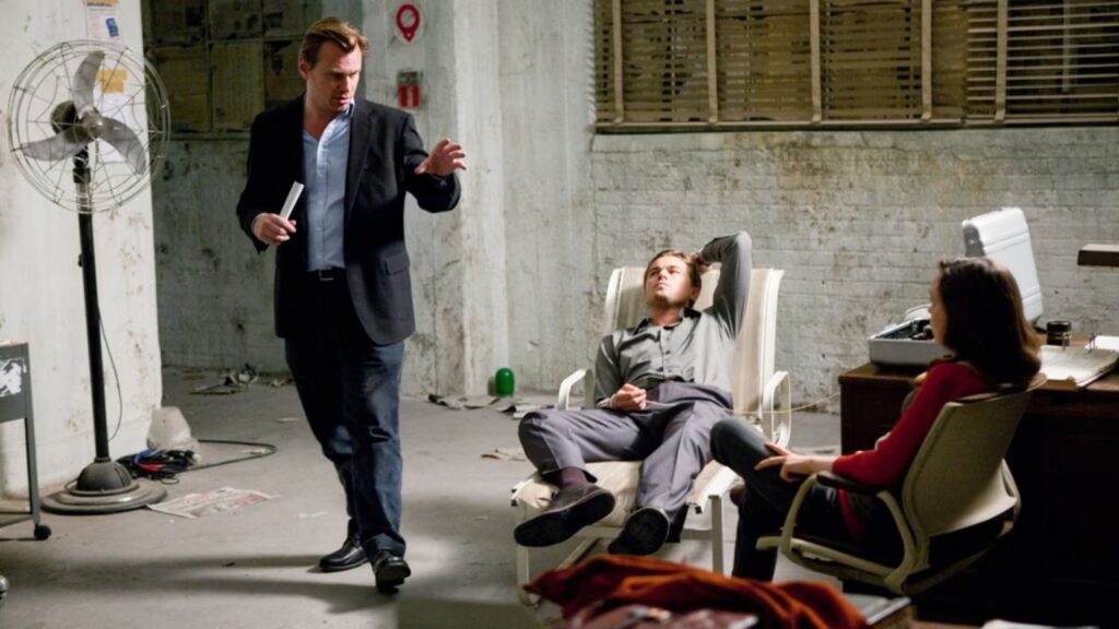 Leonardo DiCaprio and Christopher Nolan on the set of 'Inception' (Image: Warner Bros.)