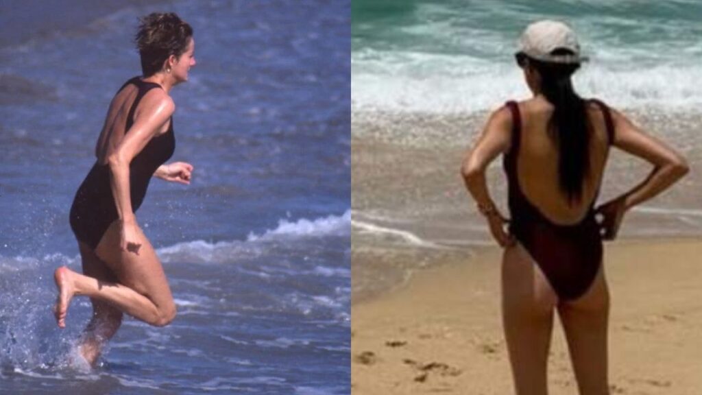 Princess Diana and Meghan Markle in black bikini