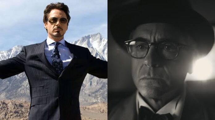 Robert Downey in 'Oppenheimer' and him as Tony (Image: UP, Marvel)