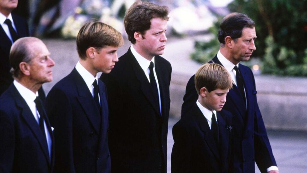 Royal family at Princess Diana's funeral